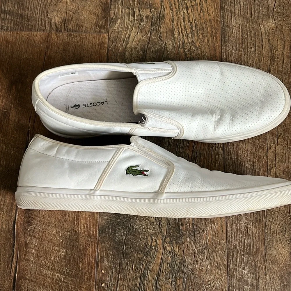 Mens white LACOSTE SLIP ON SHOE